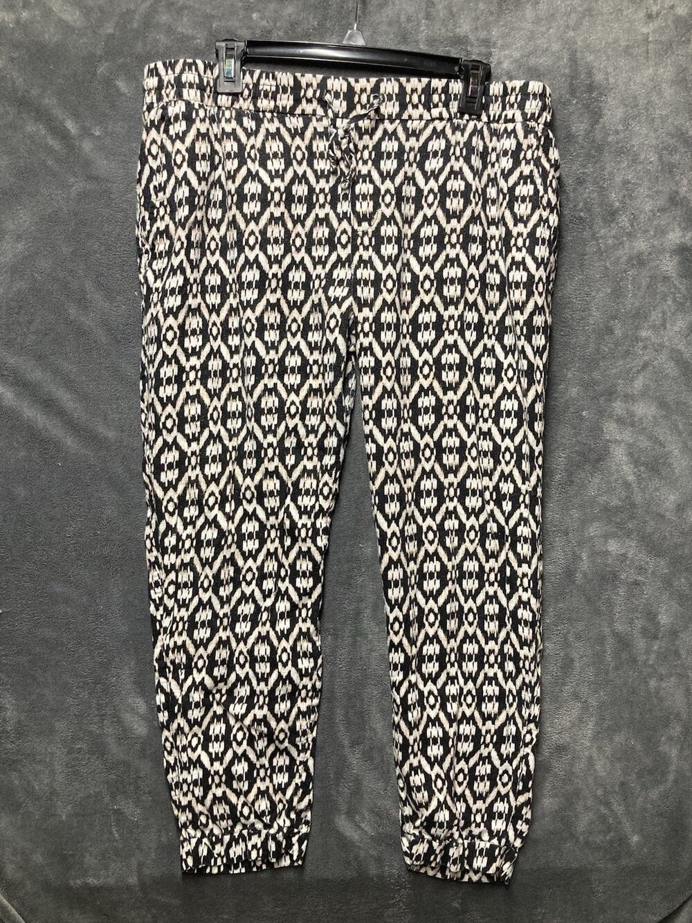 Old Navy Pants Women Large Black White Linen Blend Aztec Boho Breezy Beach